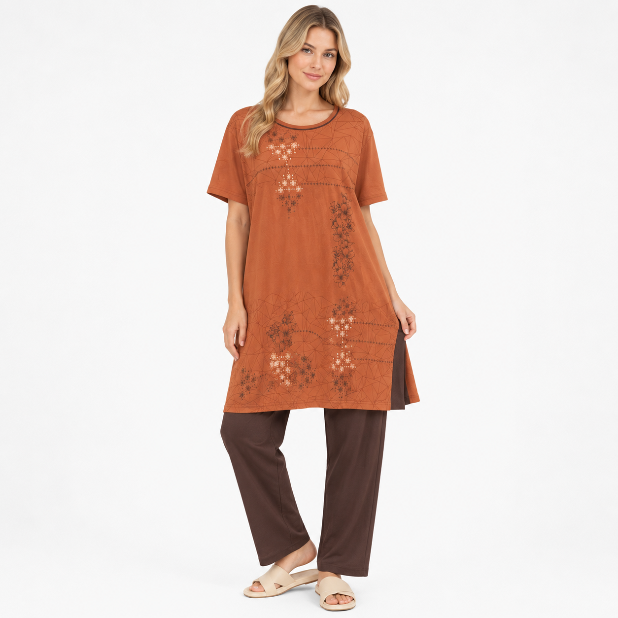 6XL BROWN CONTRAST NIGHT SUIT