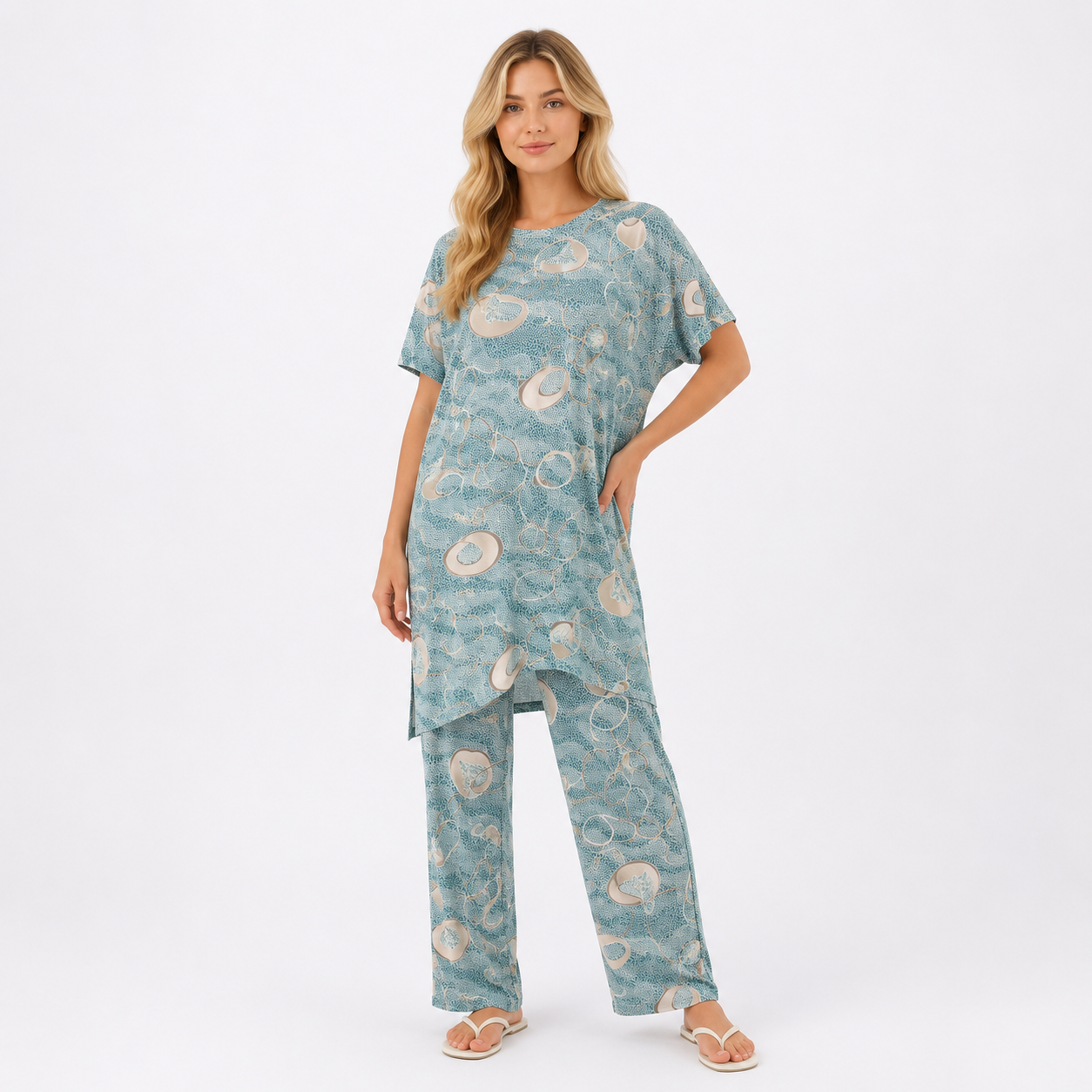 4XL ICE BLUE PRINTED NIGTH SUITS
