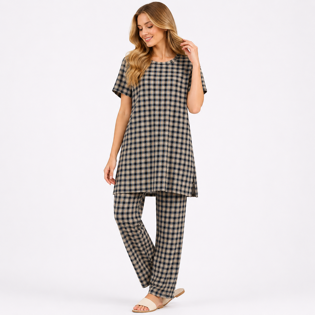 2XL BLACK CHECKED PRINTED NIGHT SUITS