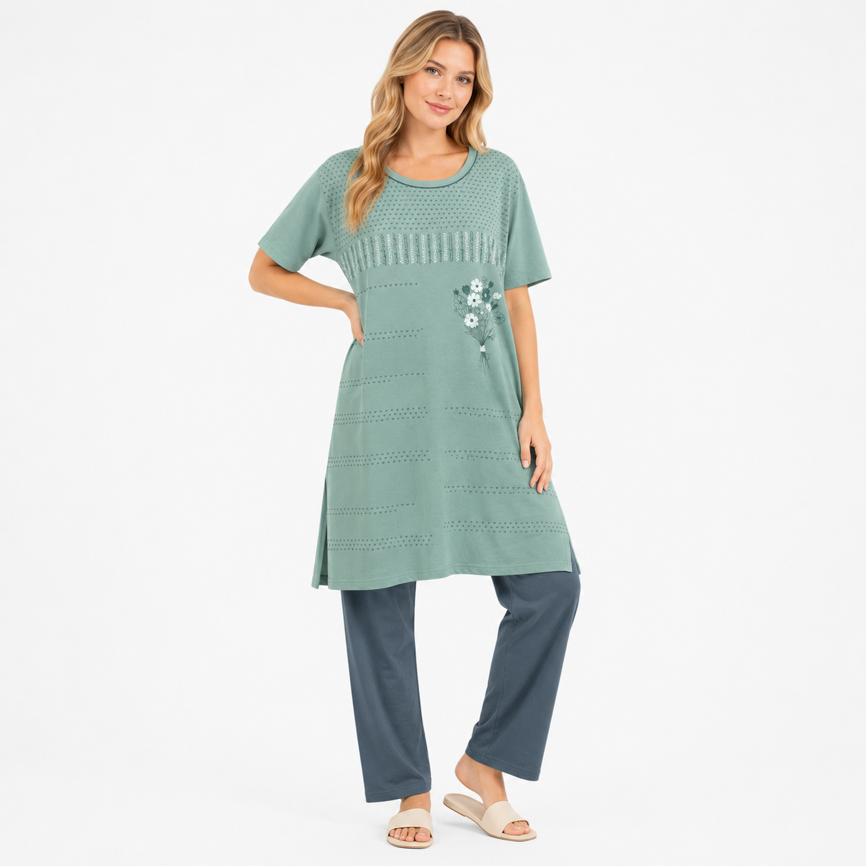6XL GREEN CONTRAST NIGHT SUITS