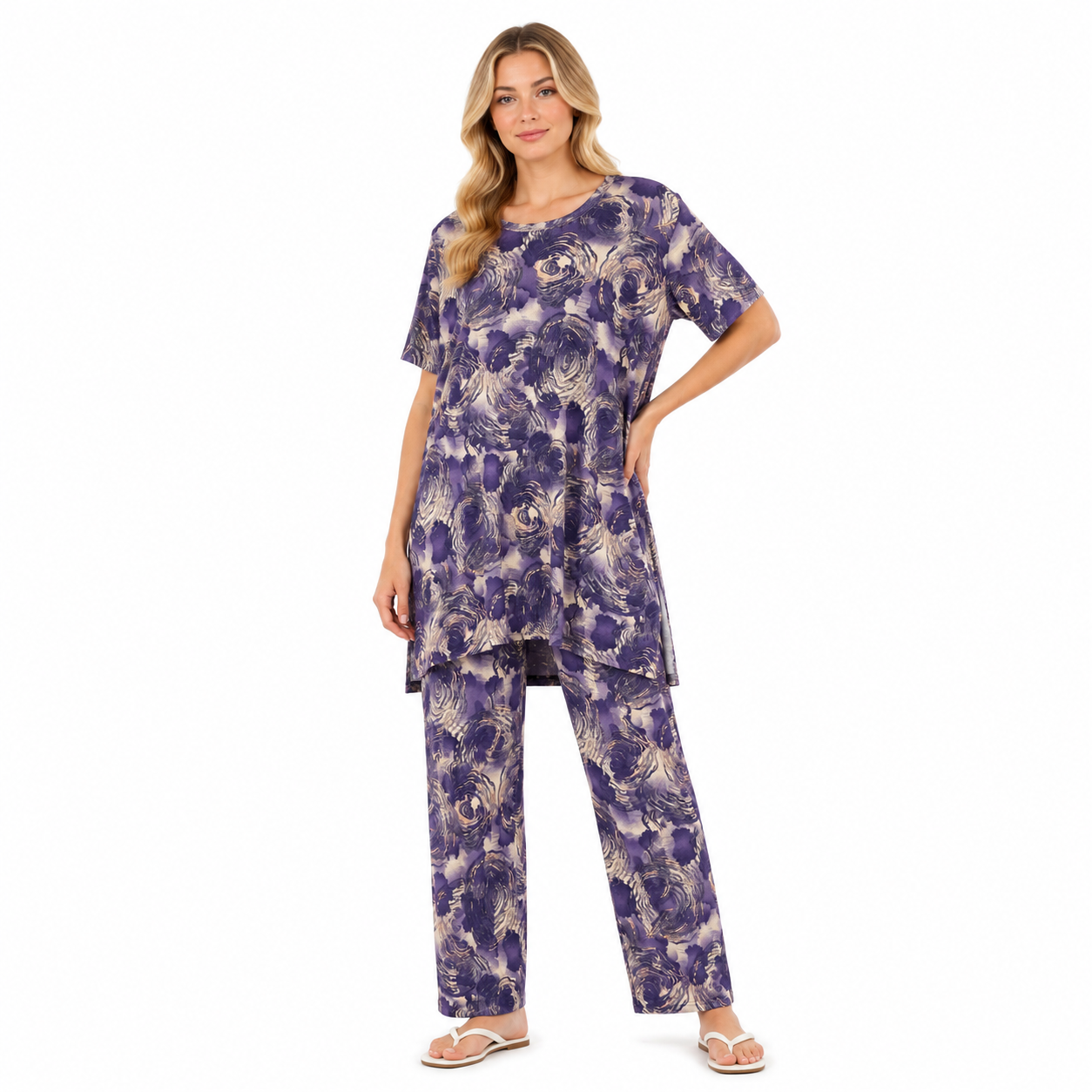4XL PLUM PURPLE PRINTED NIGHT SUITS