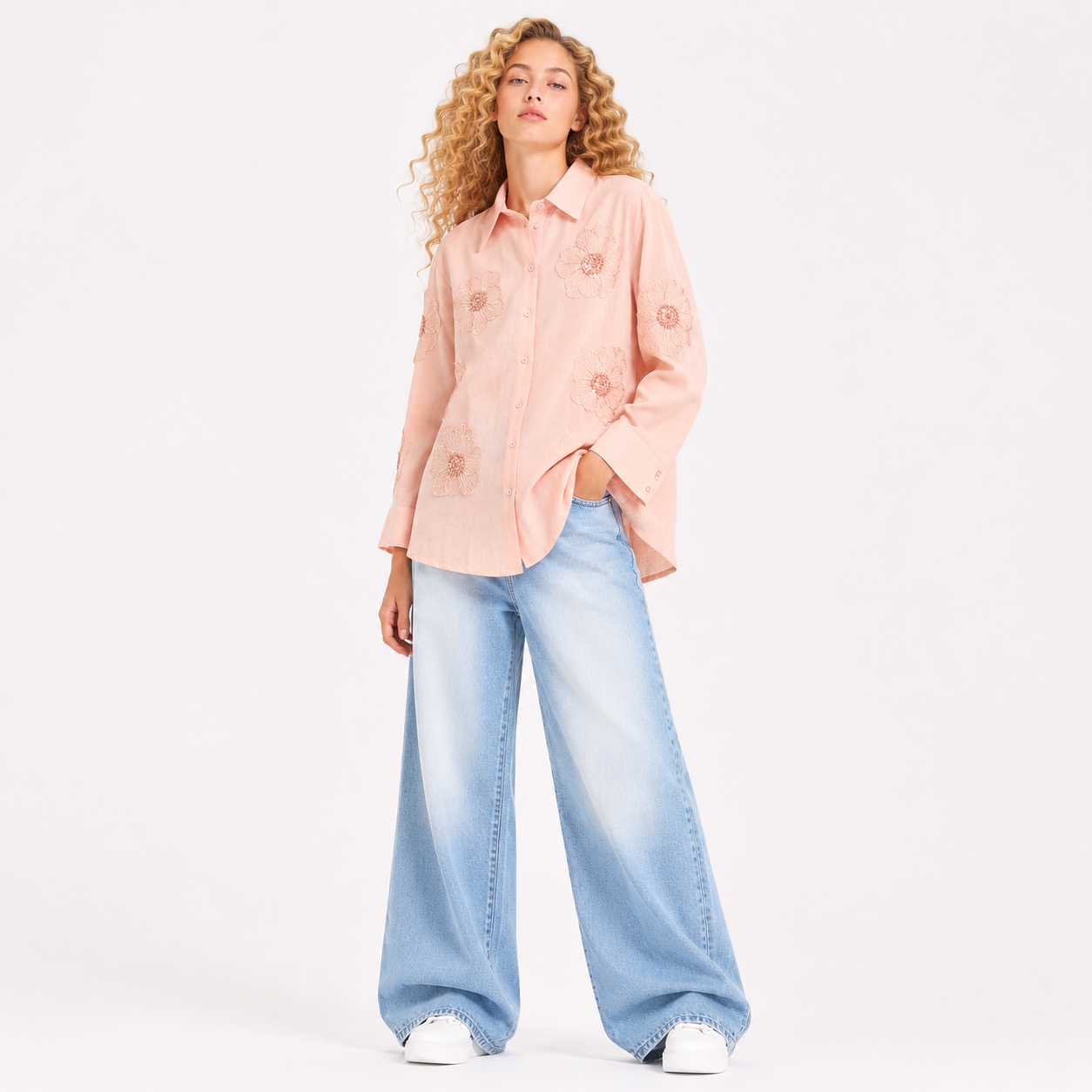 BIG FLOWER PATCH SHIRT STYLE TOPS
