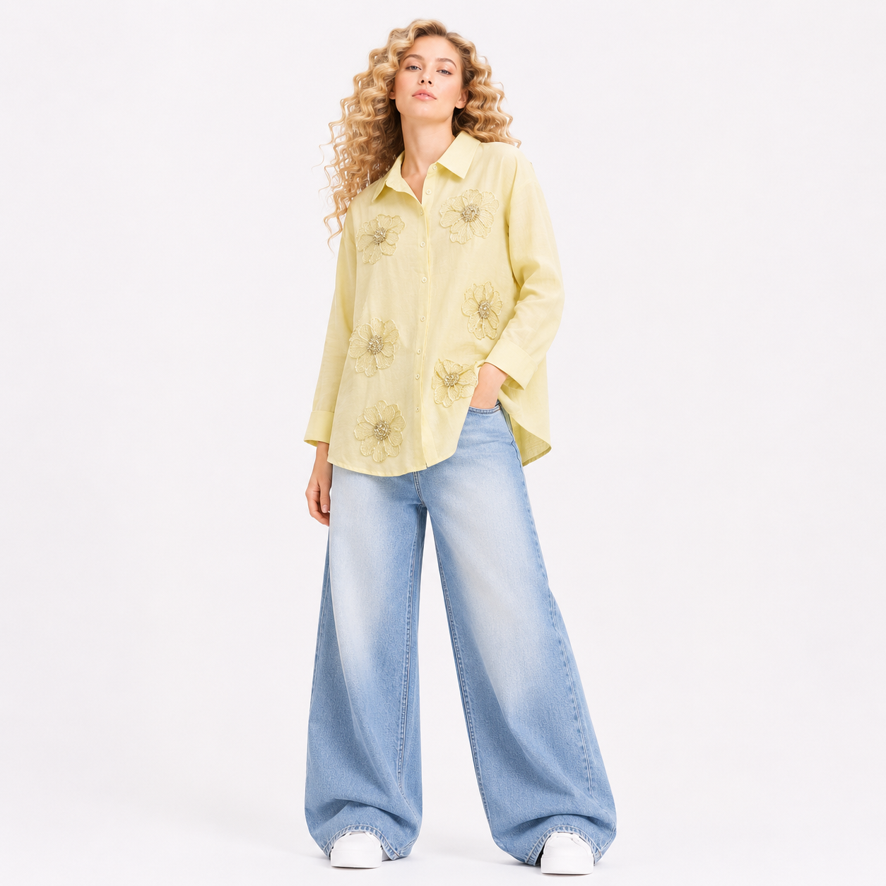 BIG FLOWER PATCH SHIRT STYLE TOPS