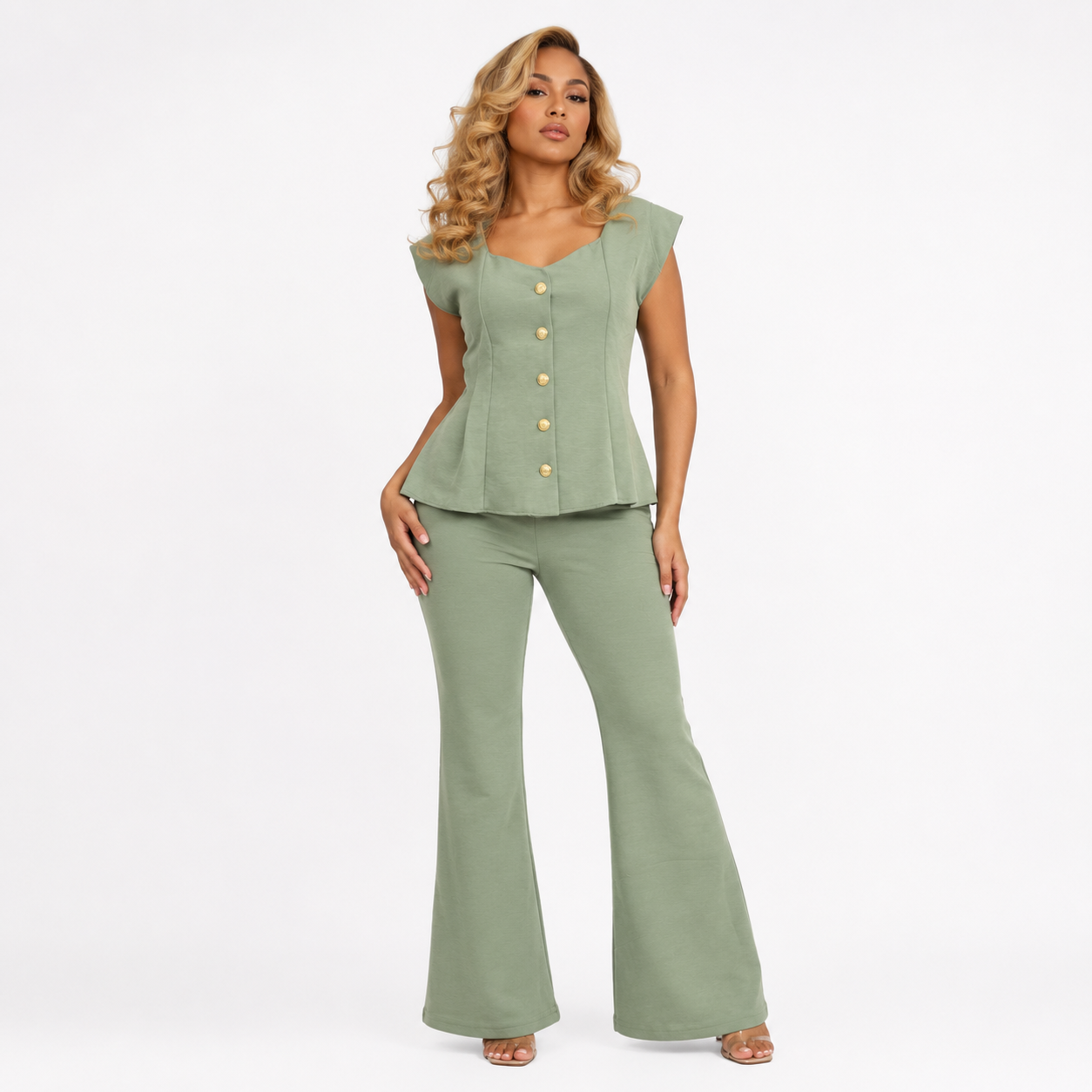 BELL BOTTOM CROP TOP CORD SET