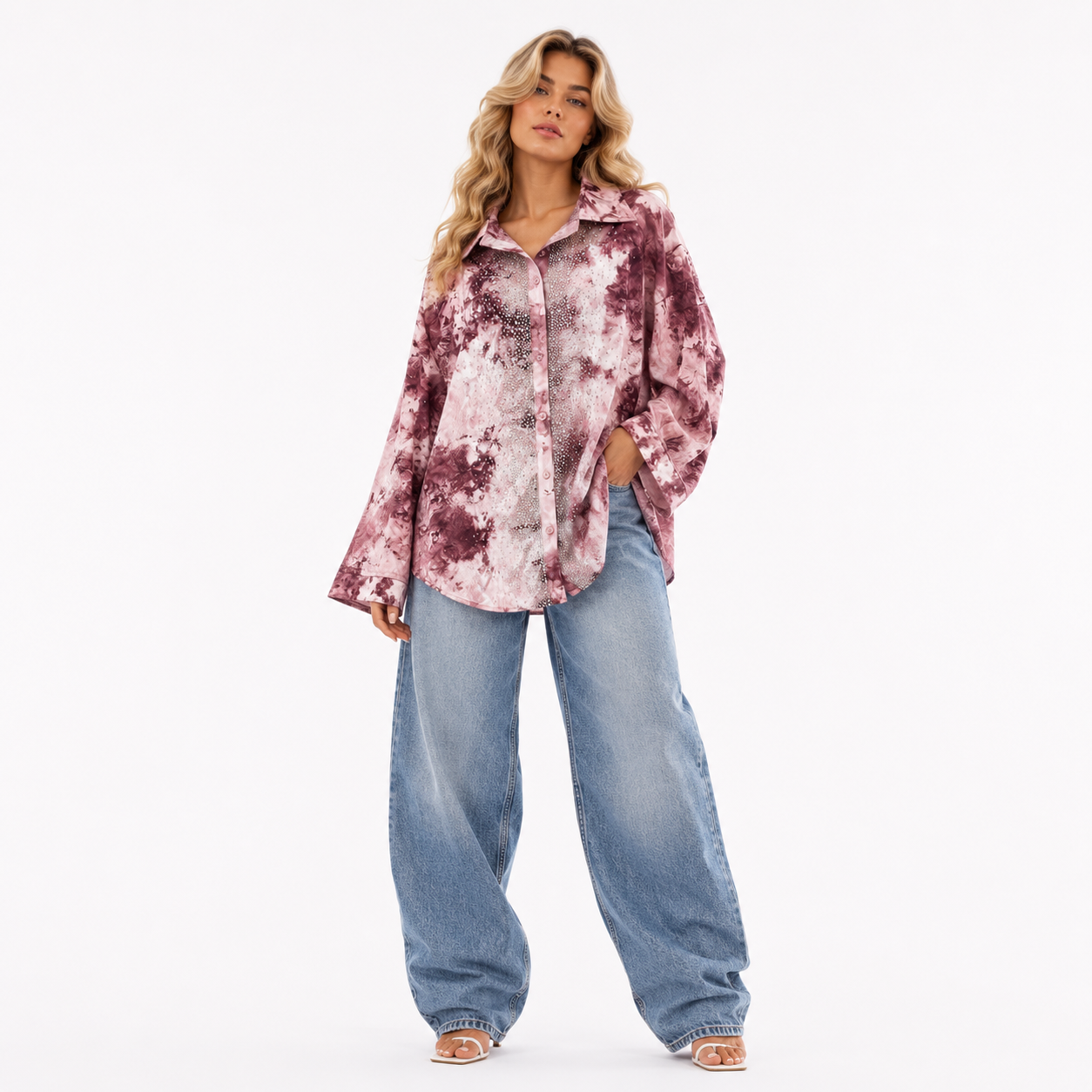 Tie-Dye Print with Rhinestone Embellishment tops