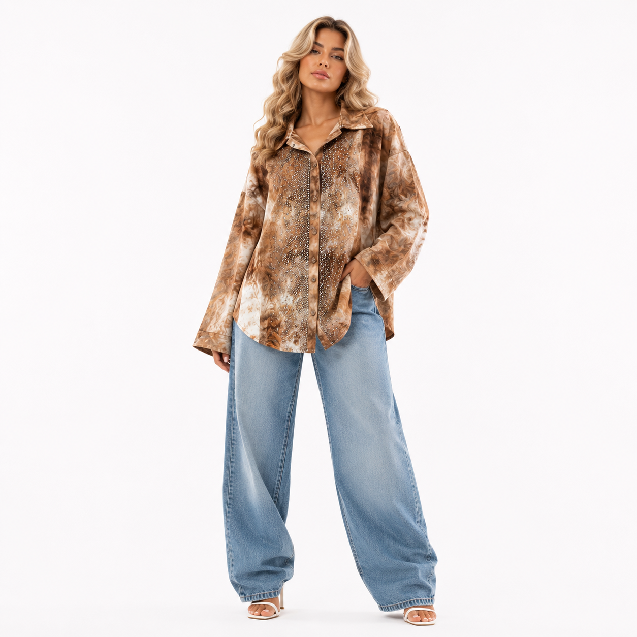 Tie-Dye Print with Rhinestone Embellishment tops