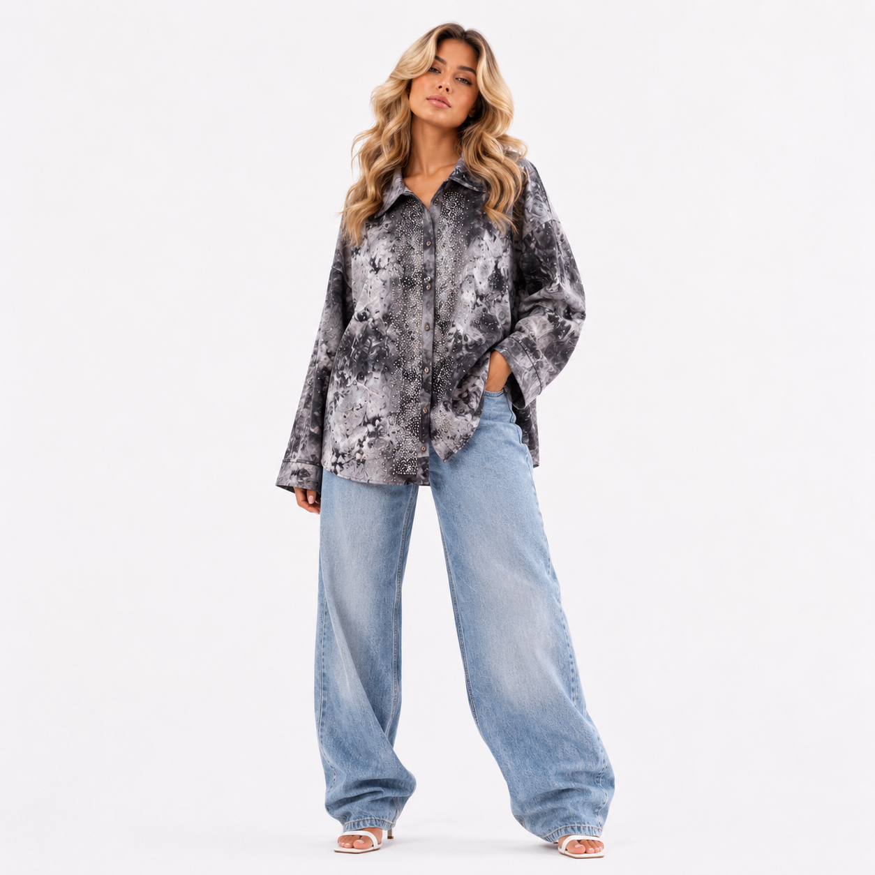 Tie-Dye Print with Rhinestone Embellishment tops