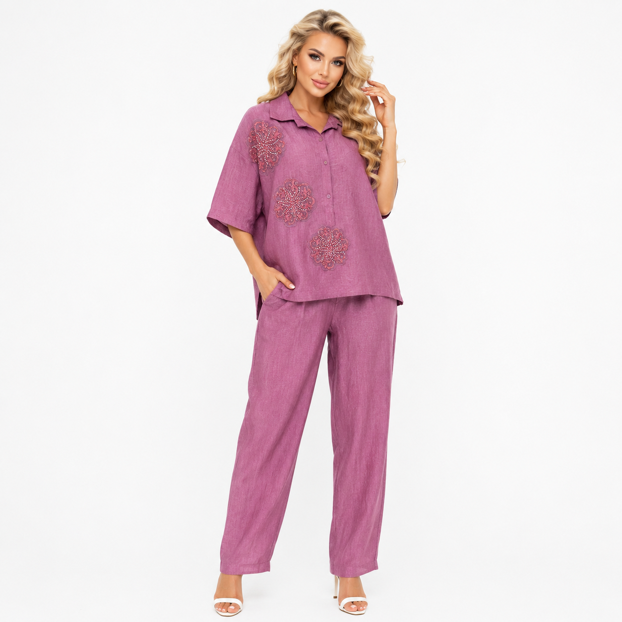 Solid with Embroidered Motifs CORD SET