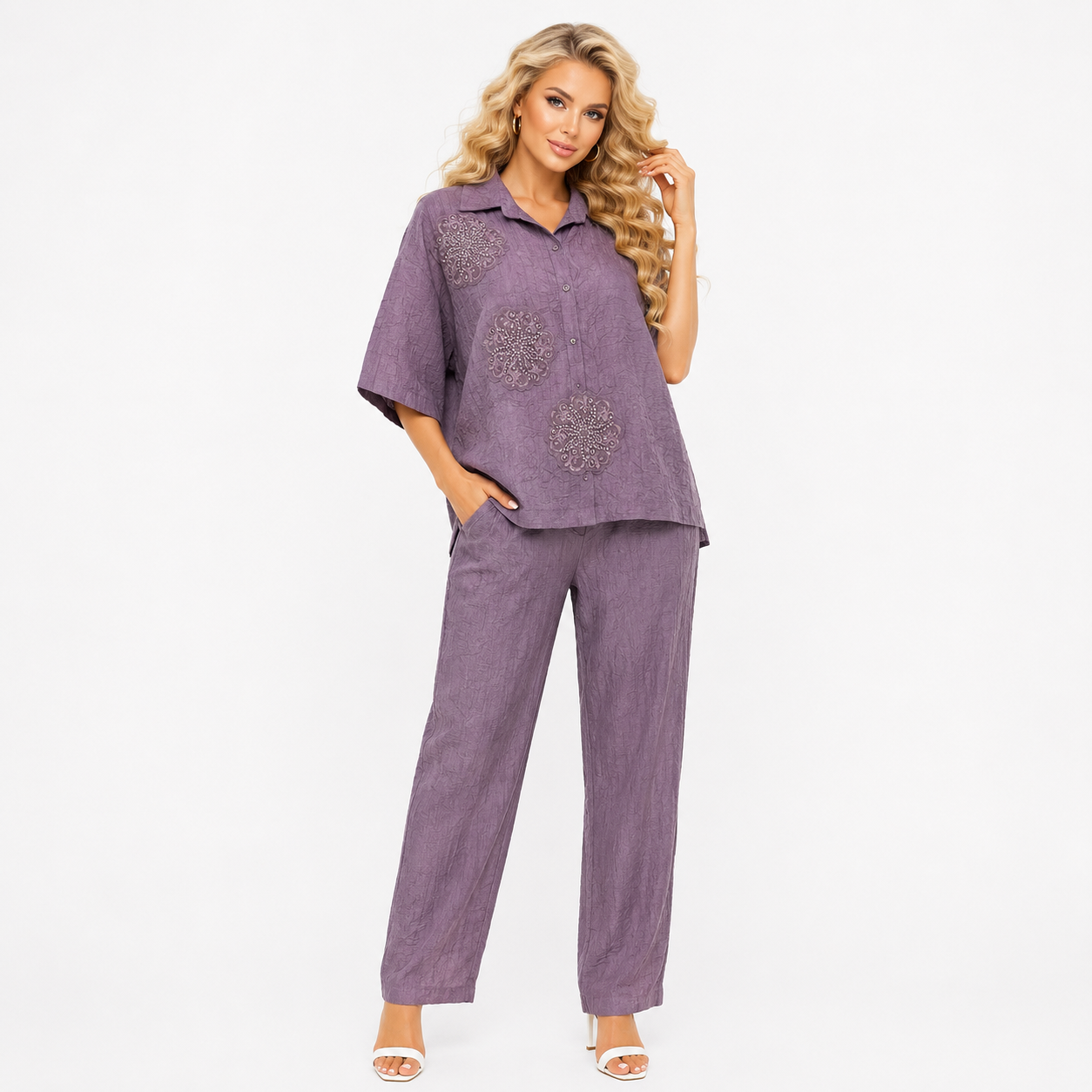 Solid with Embroidered Motifs CORD SET