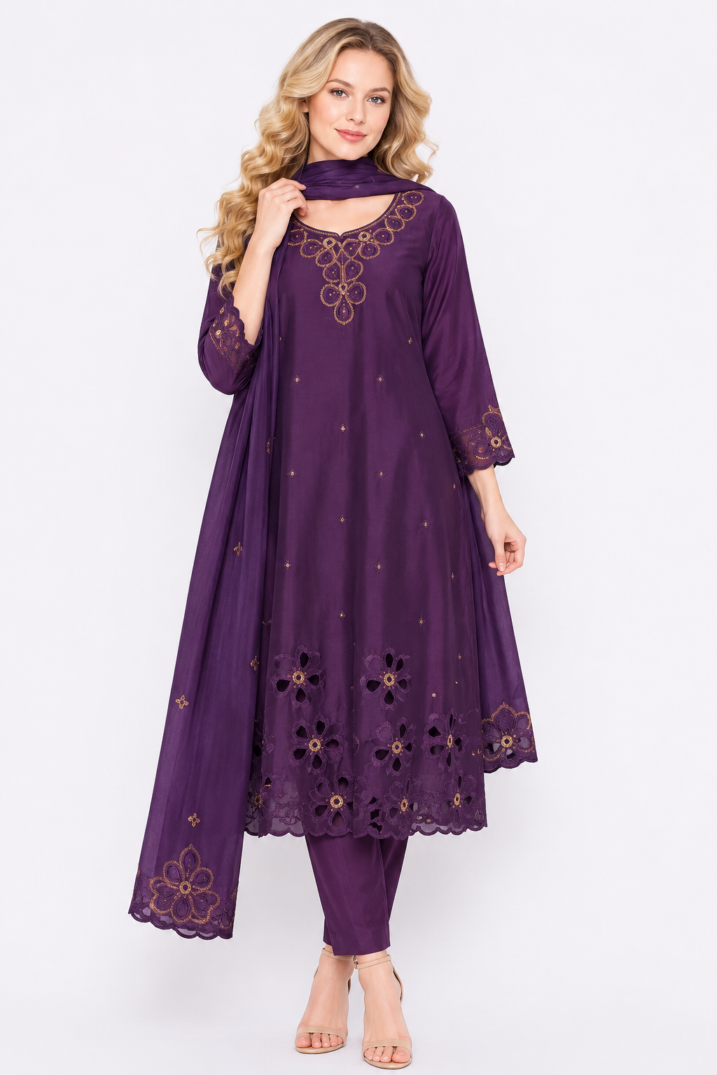 Embroidered &amp; Cutwork suit