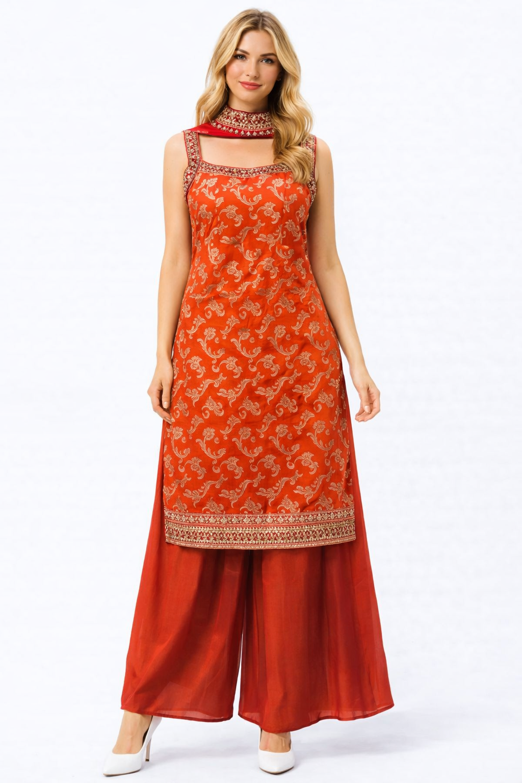 CUT SLEEVE SUIT WITH PLAZZO CHOKKAR STYL CHUNNI