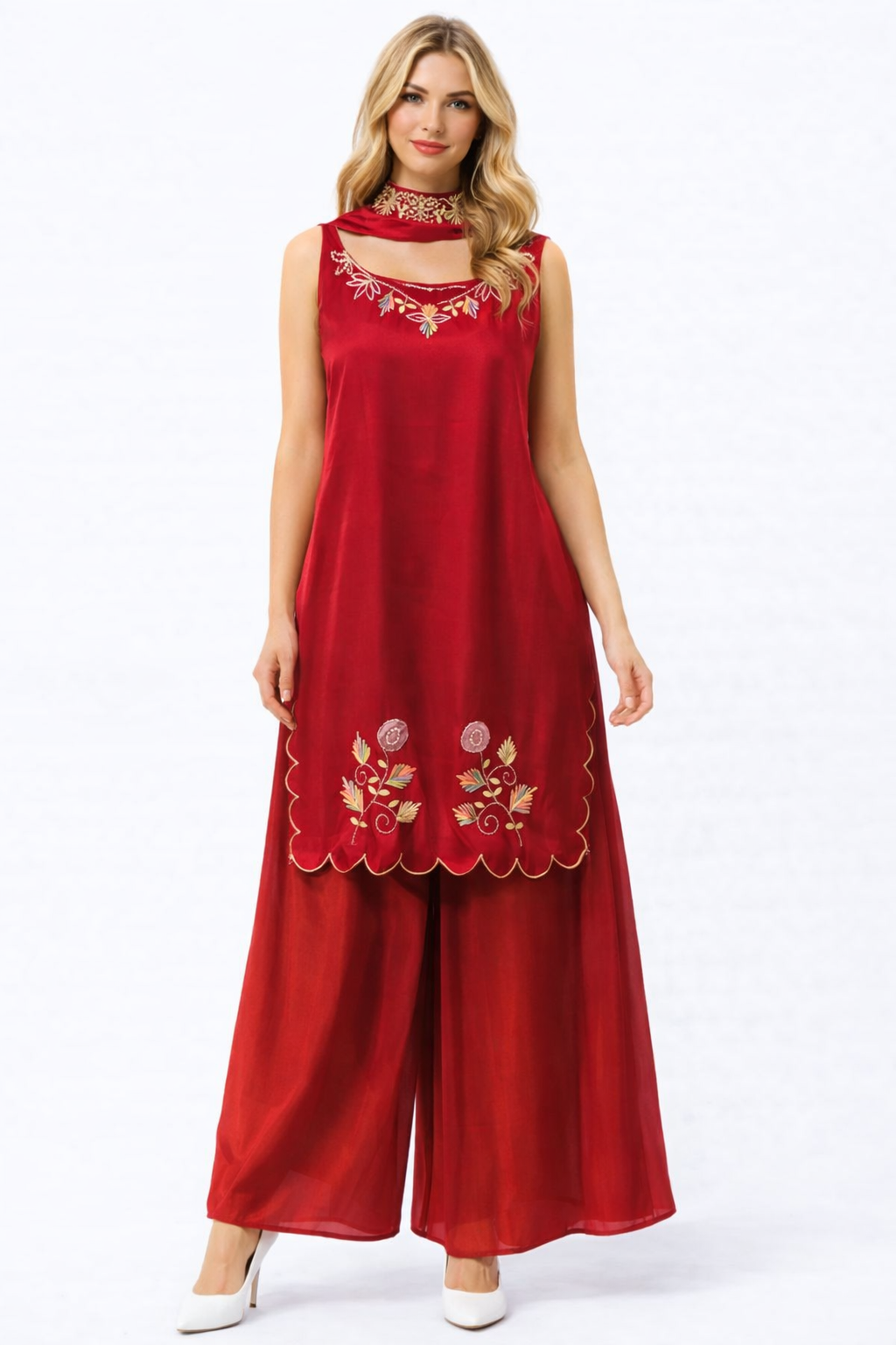 CUT SLEEVE SUIT WITH PLAZZO CHOKKAR STYL CHUNNI