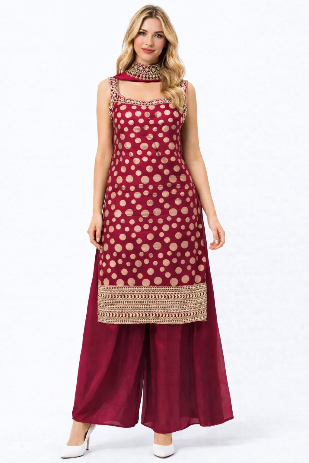 CUT SLEEVE SUIT WITH PLAZZO CHOKKAR STYL CHUNNI