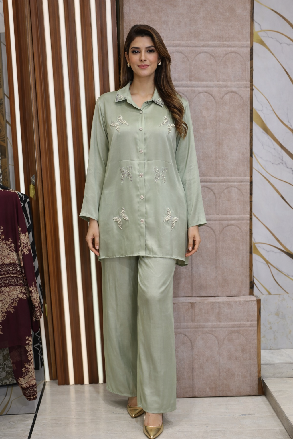 PEARLS SHTUDDED BUTTERFLY CORD SET 999