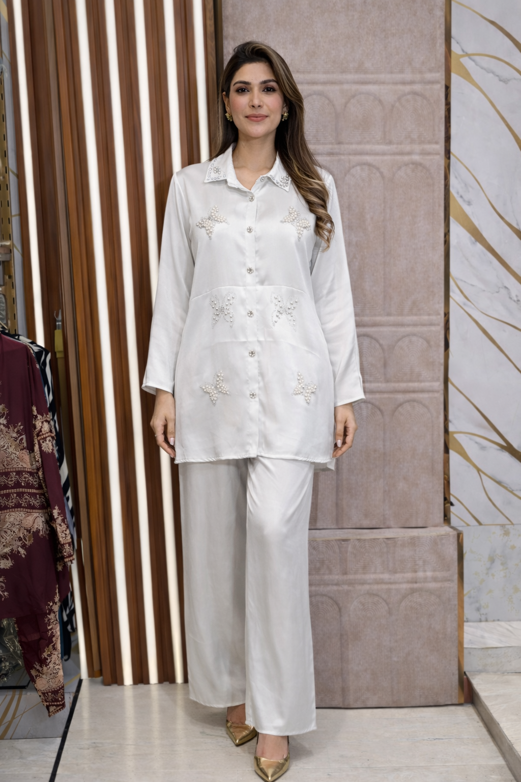 PEARLS SHTUDDED BUTTERFLY CORD SET 999