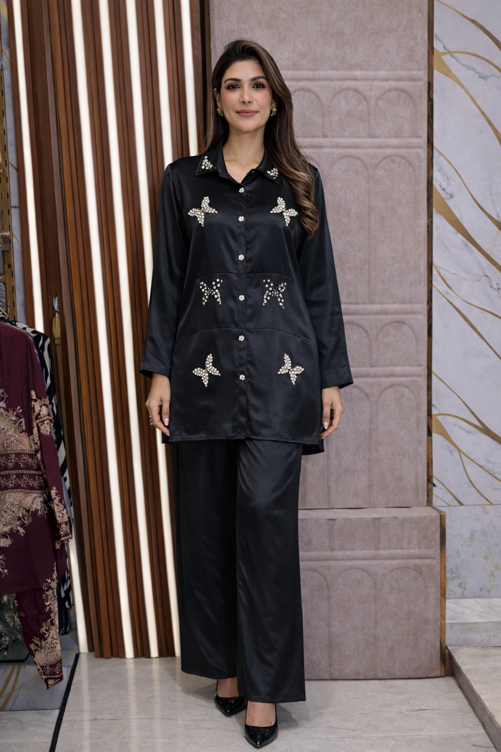 PEARLS SHTUDDED BUTTERFLY CORD SET 999