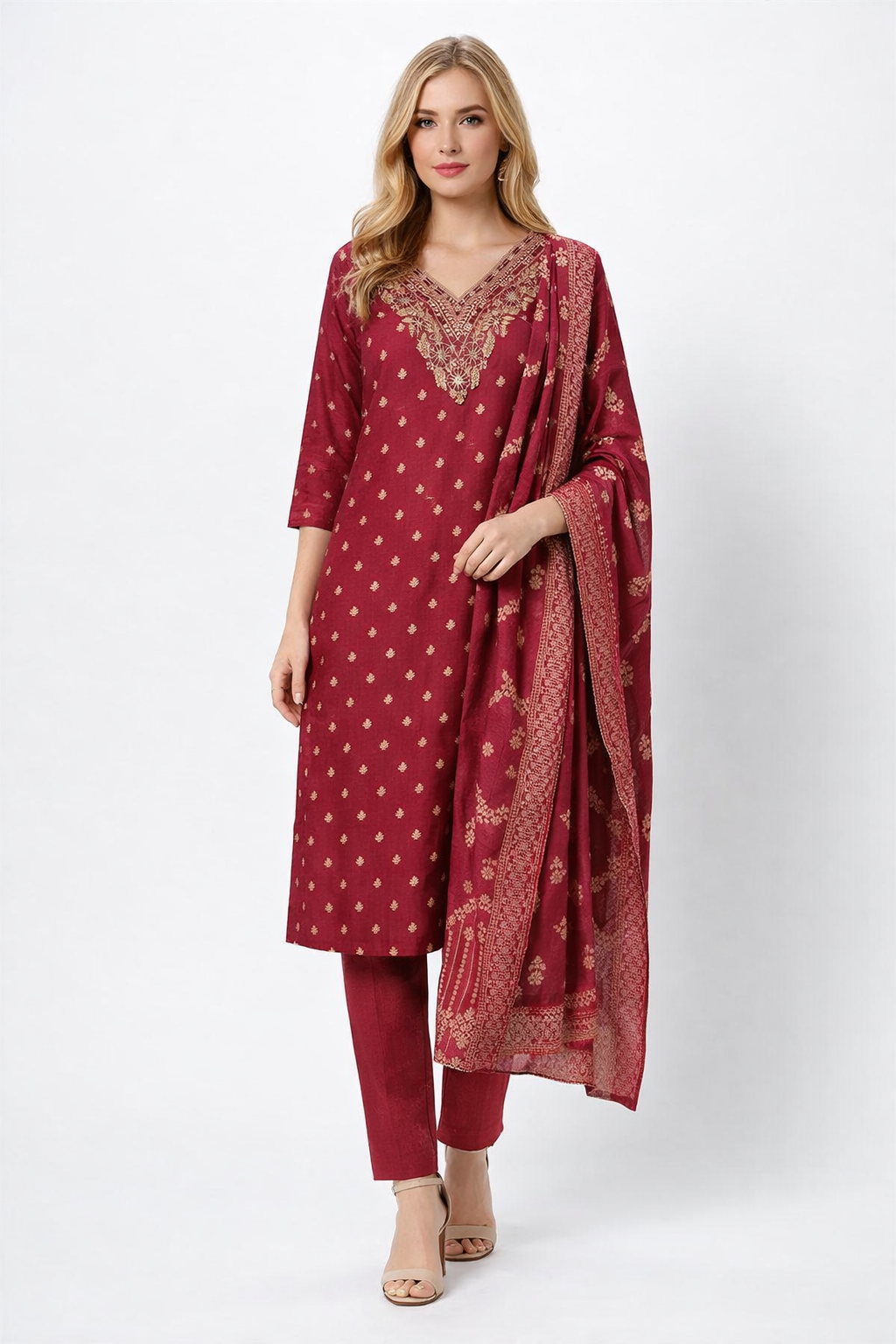 v neck Embroidery suit