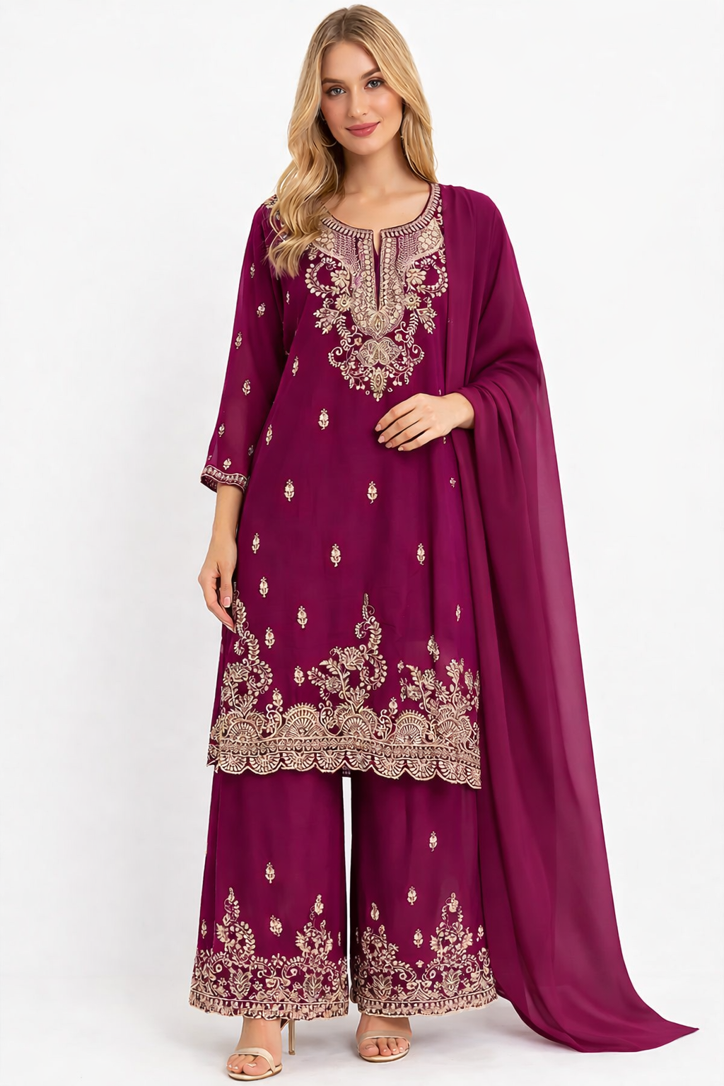 EMBROIDERY SUIT WITH SHARARA