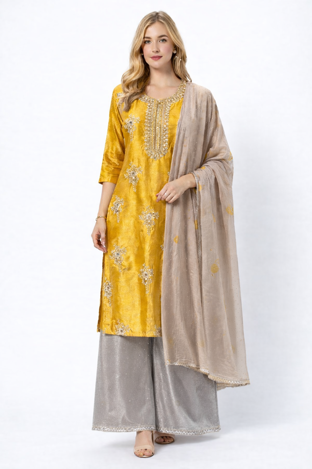 YELLOW GREY CONTRAST SUIT