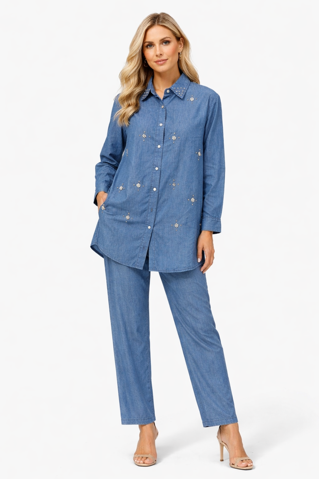 star studded denim cord set
