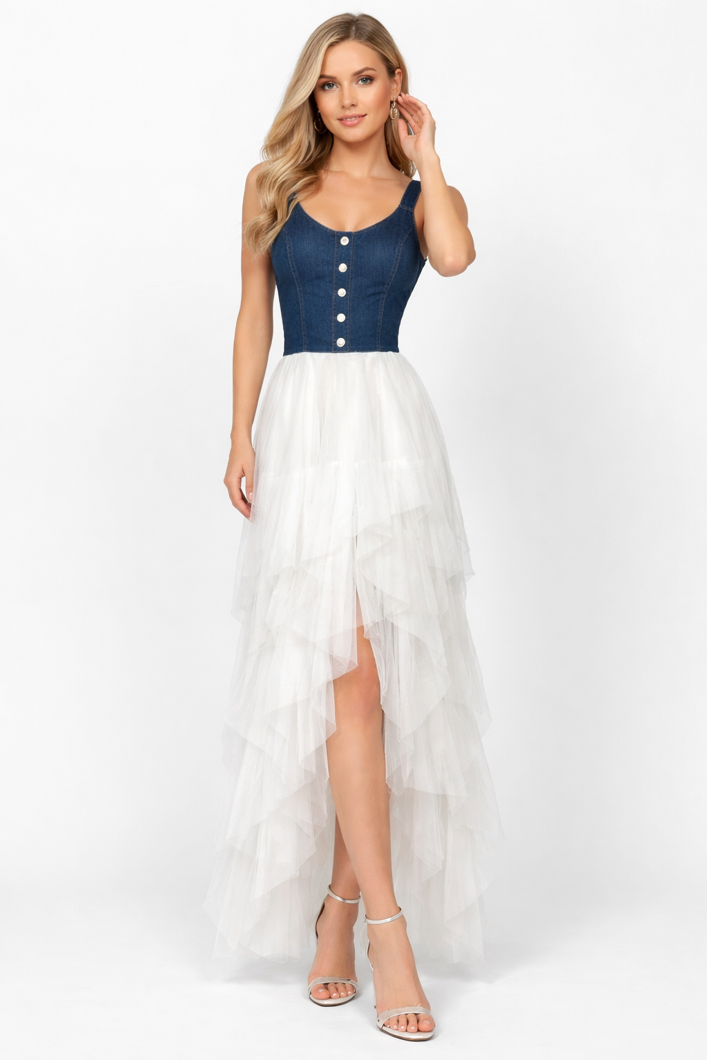 DENIM FRILL DRESS