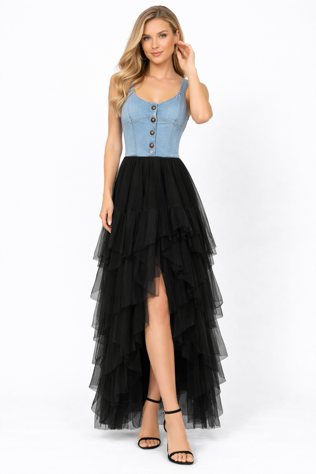 DENIM FRILL DRESS