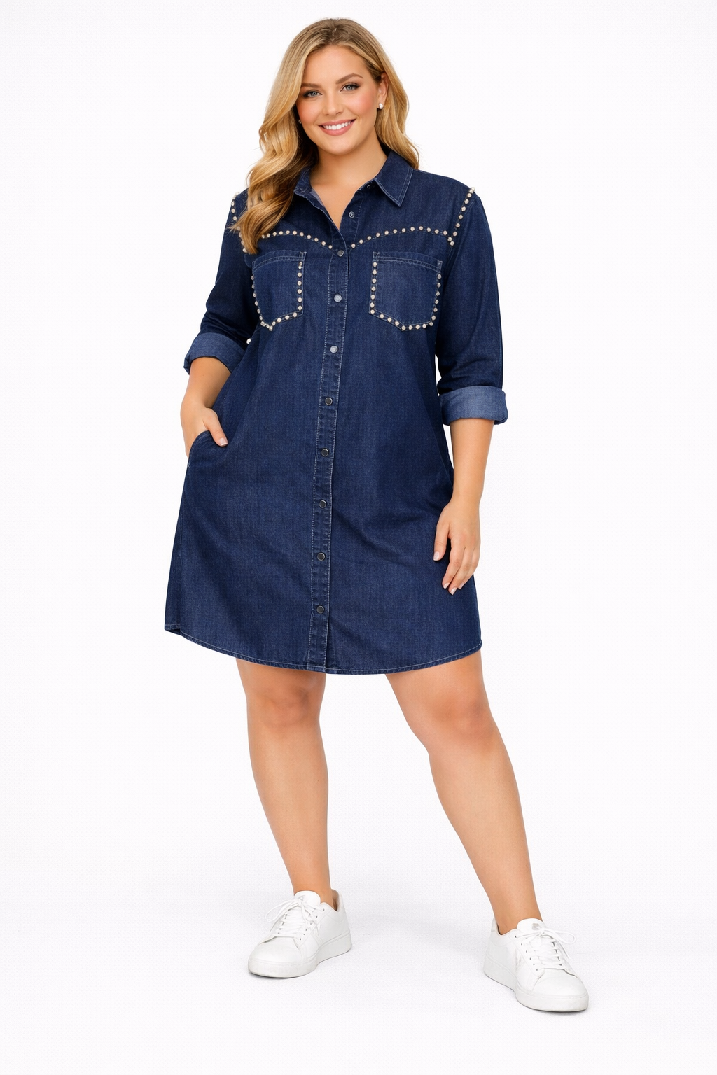 STUDDED DENIM SHORT DRESS