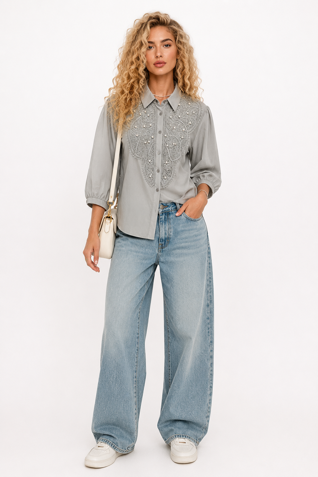 Solid with Embellished Lace Work tops