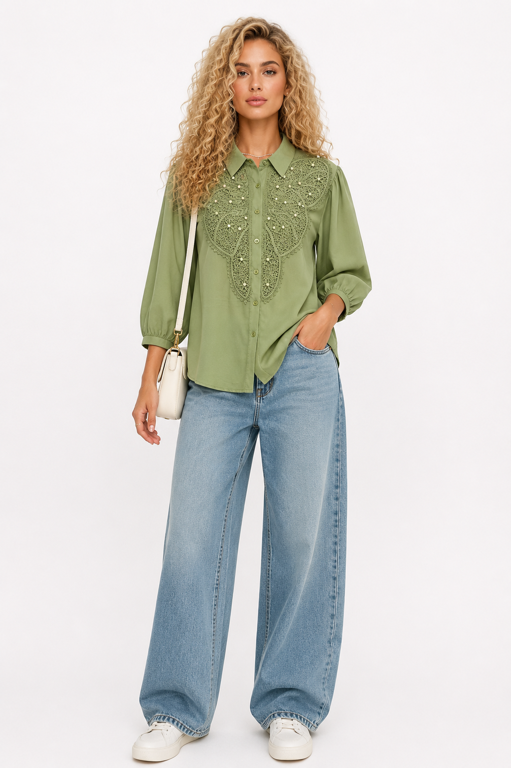 Solid with Embellished Lace Work tops