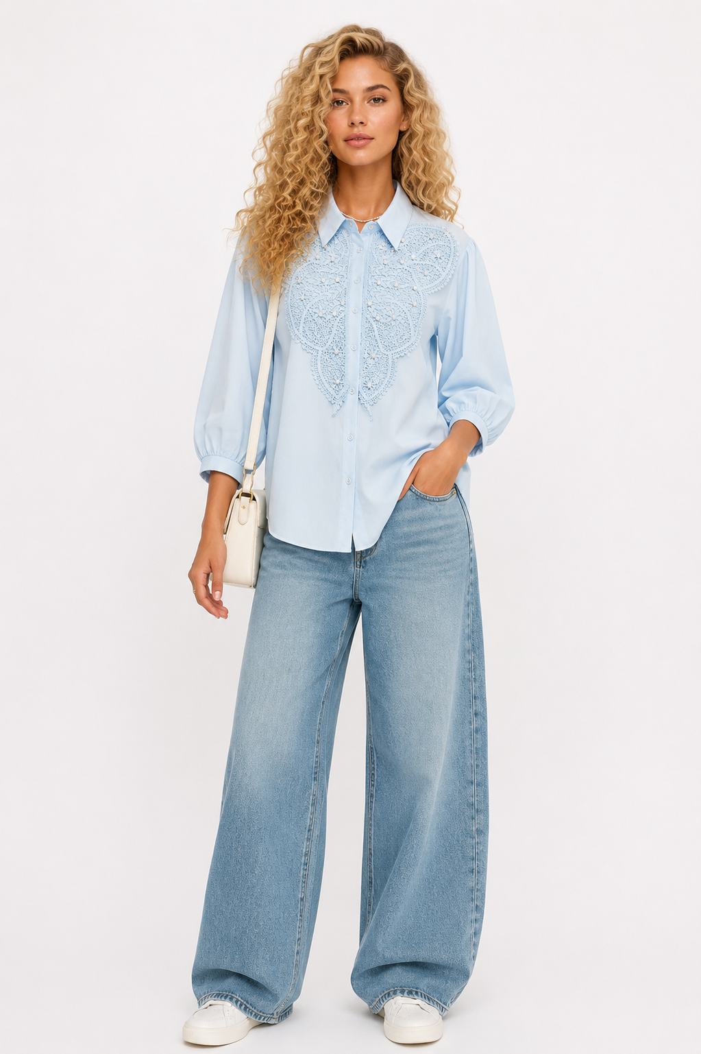 Solid with Embellished Lace Work tops
