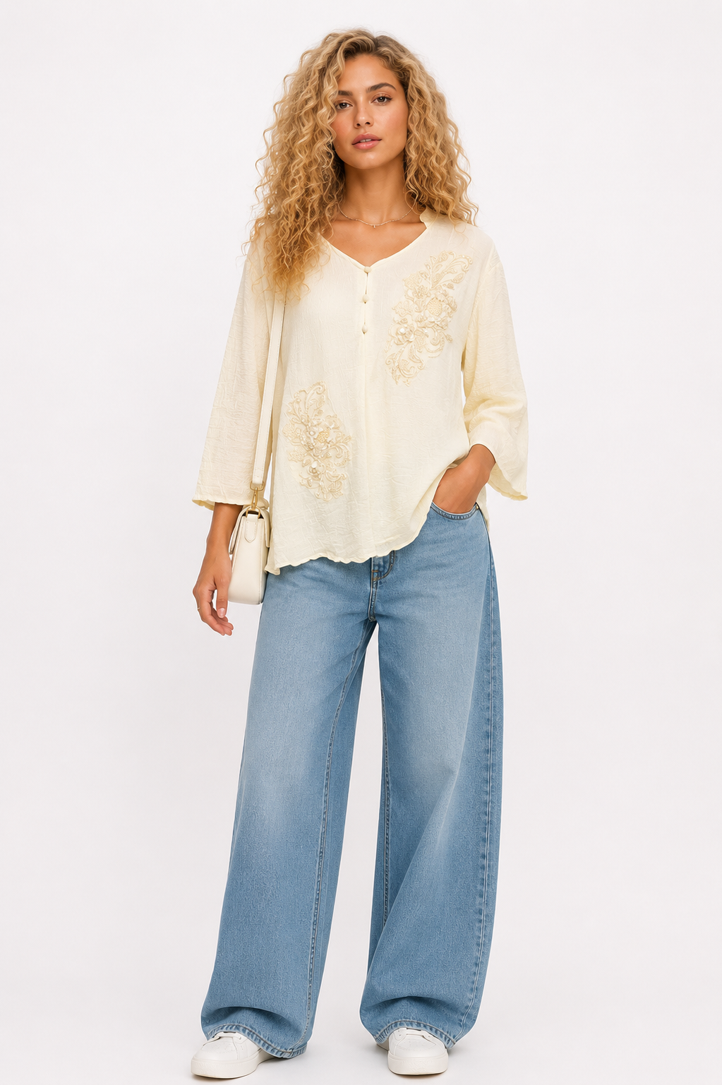 Solid Textured with Floral Embroidery