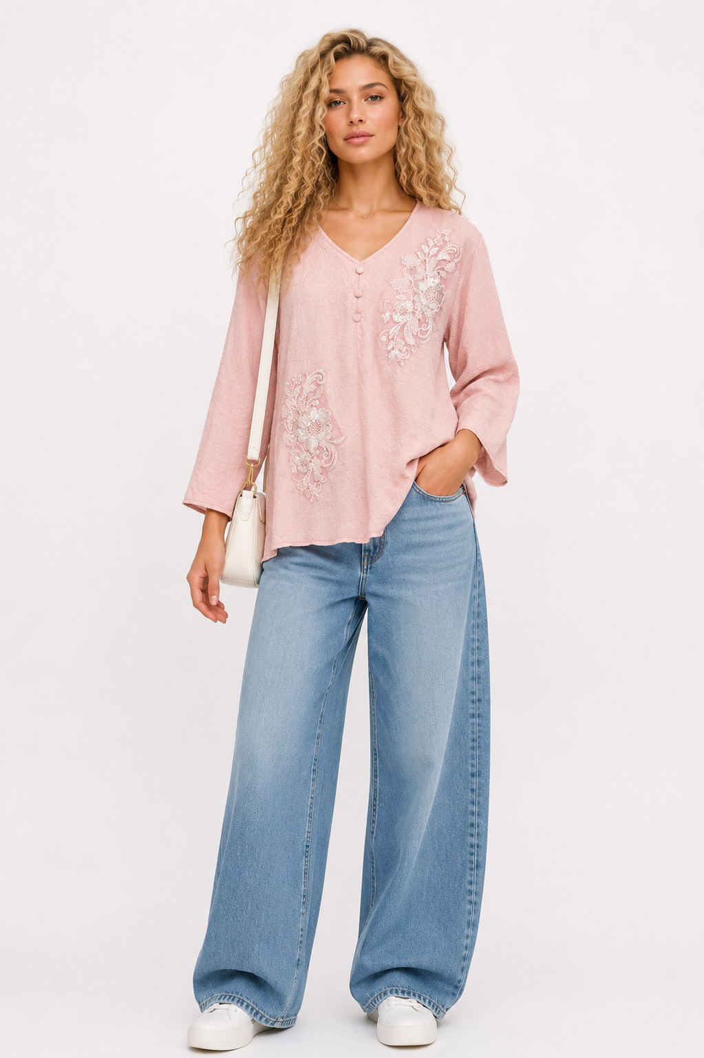 Solid Textured with Floral Embroidery