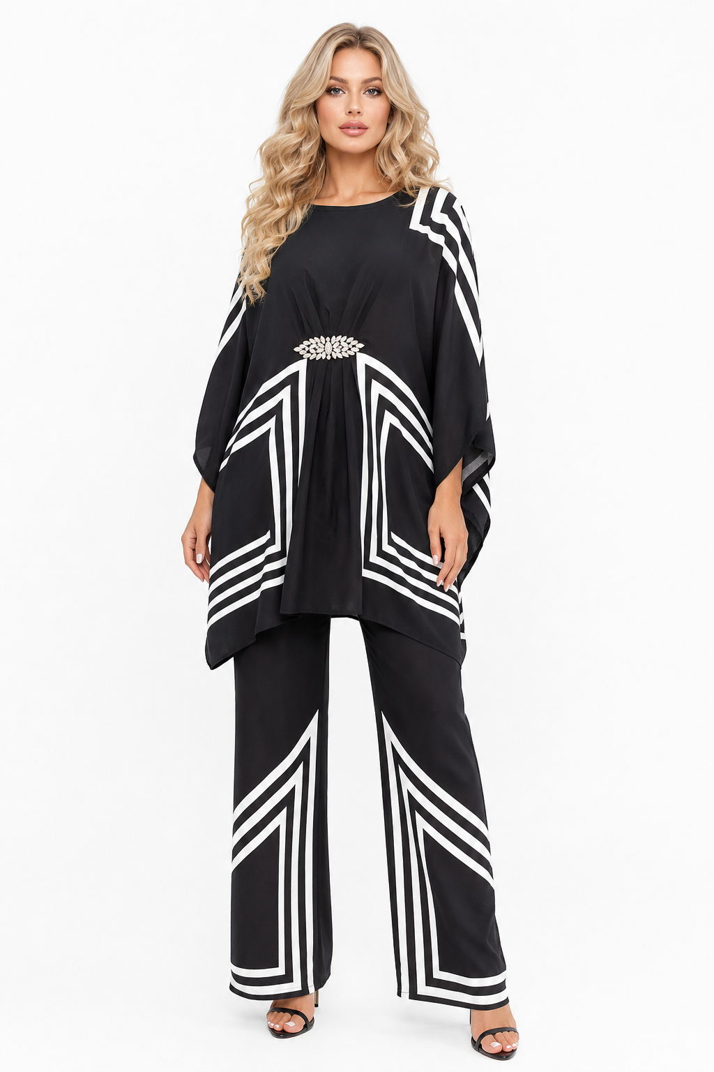 Geometric Stripe Print kaftan look cord set