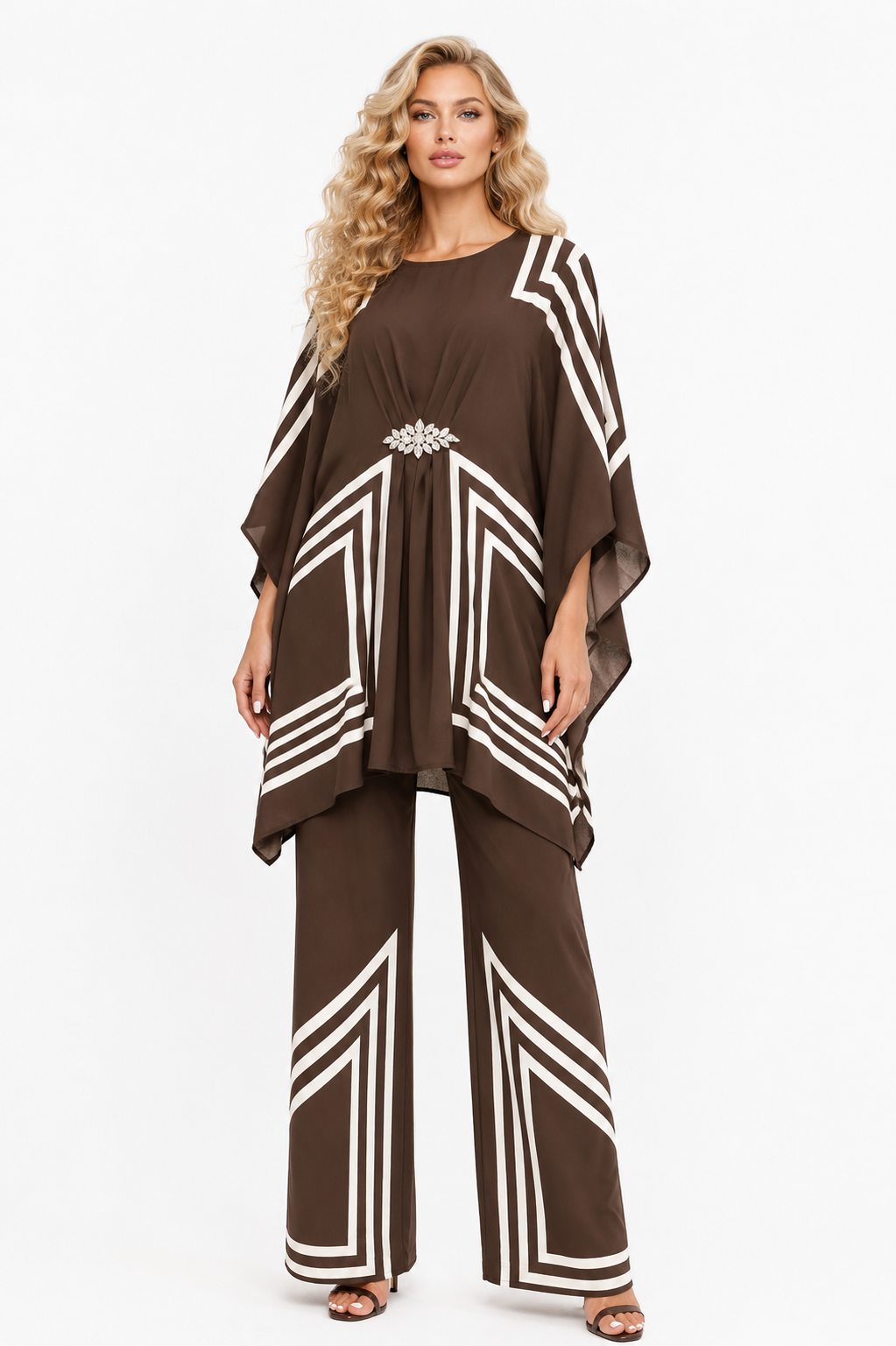 Geometric Stripe Print kaftan look cord set