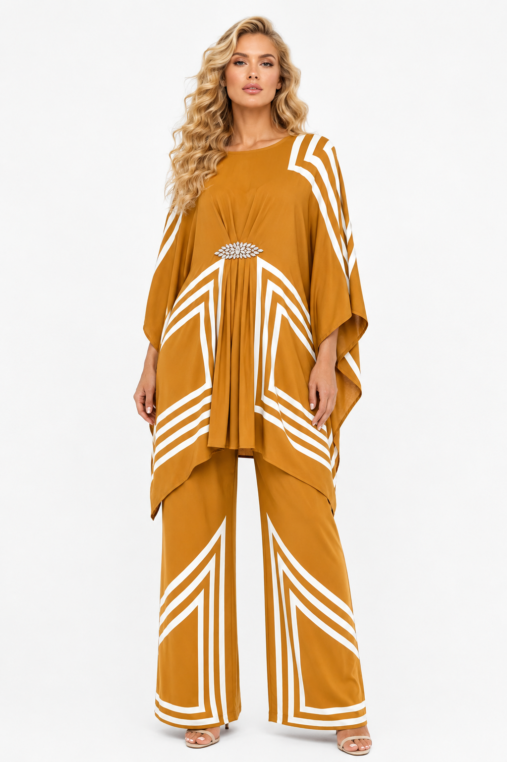 Geometric Stripe Print kaftan look cord set