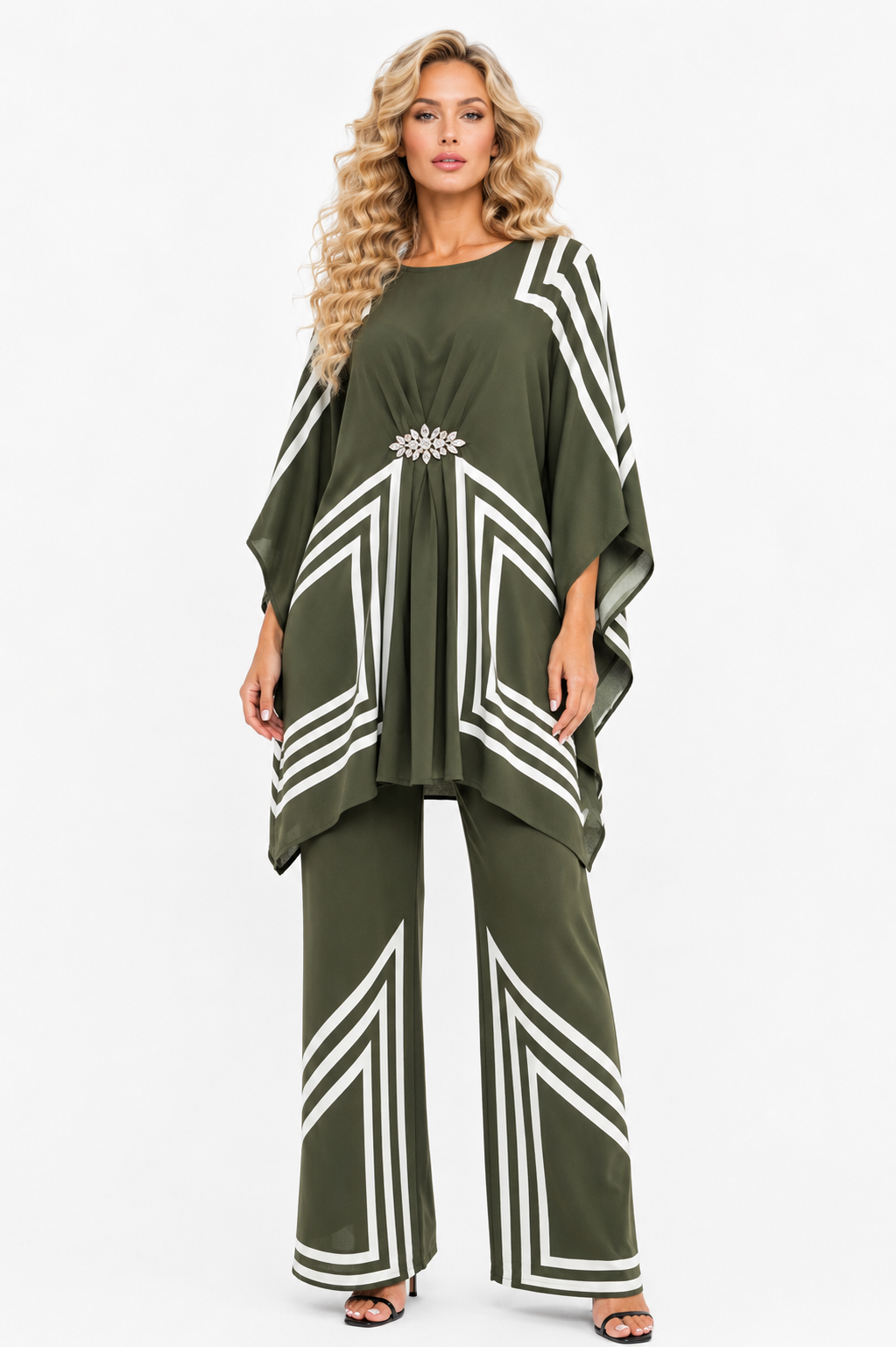 Geometric Stripe Print kaftan look cord set