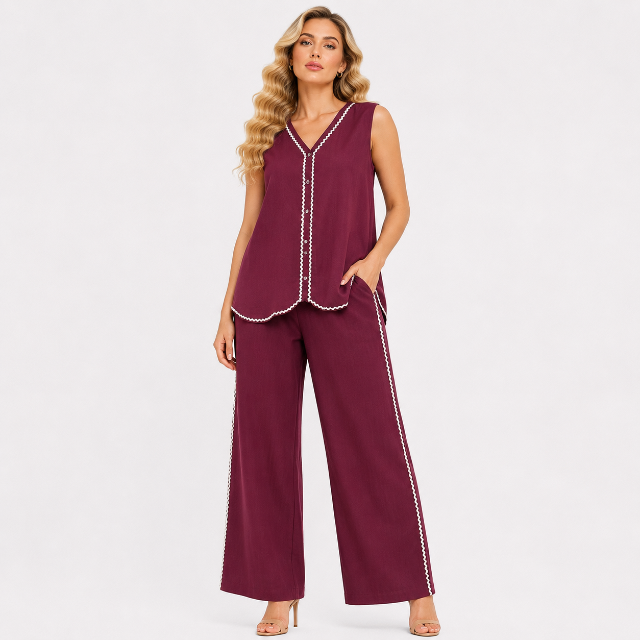 cut sleeve summer cord set