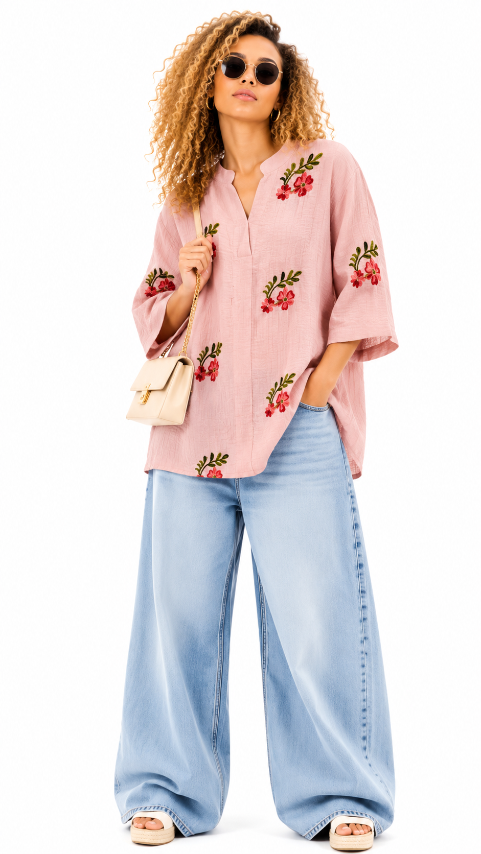 V neck embroidery top