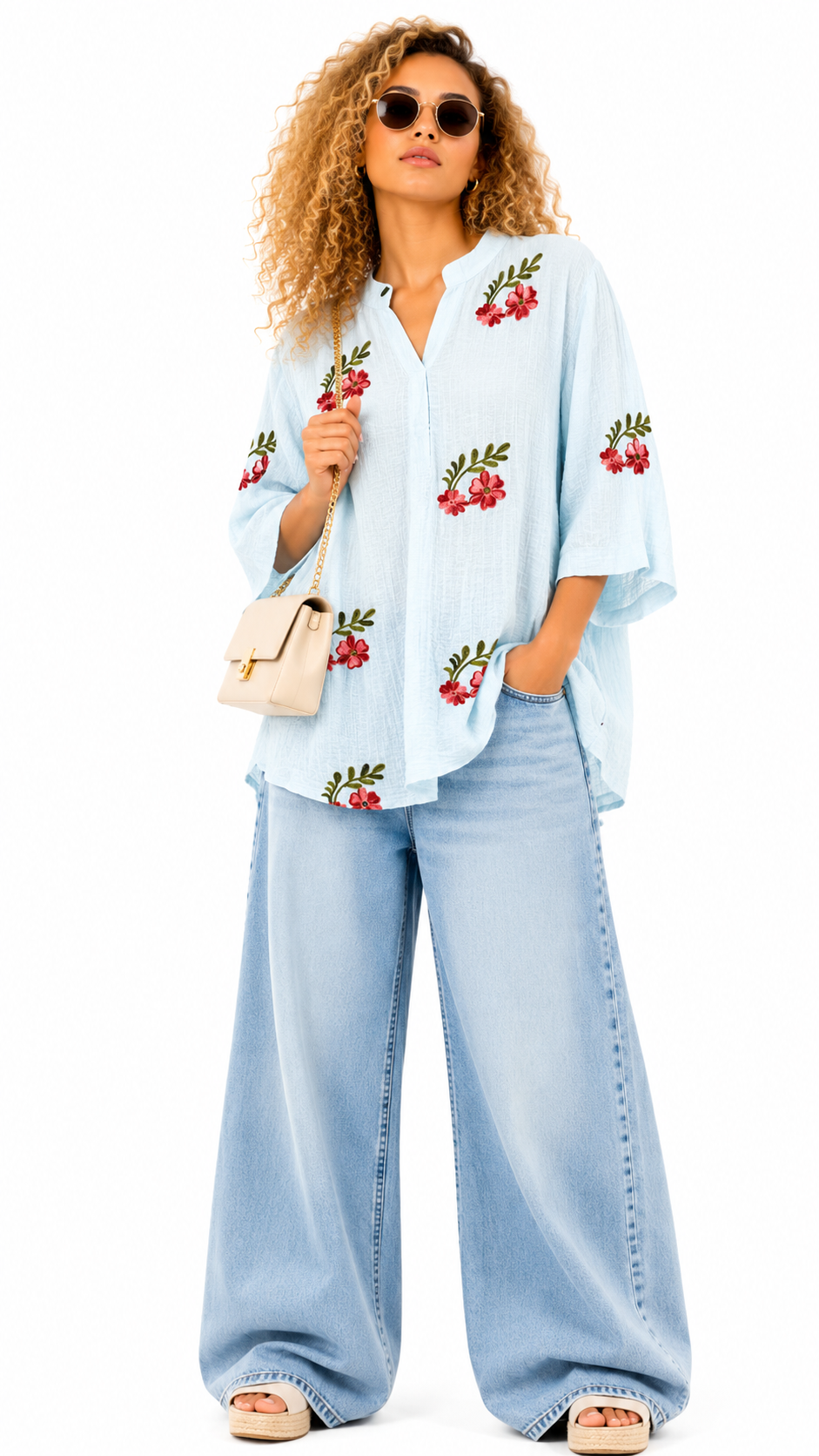 V neck embroidery top