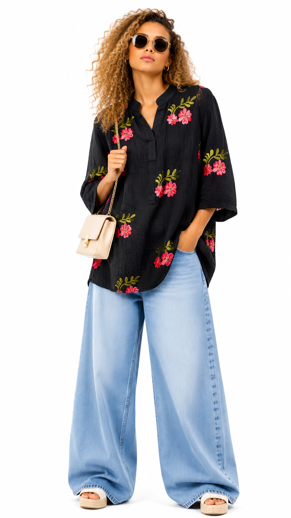 V neck embroidery top