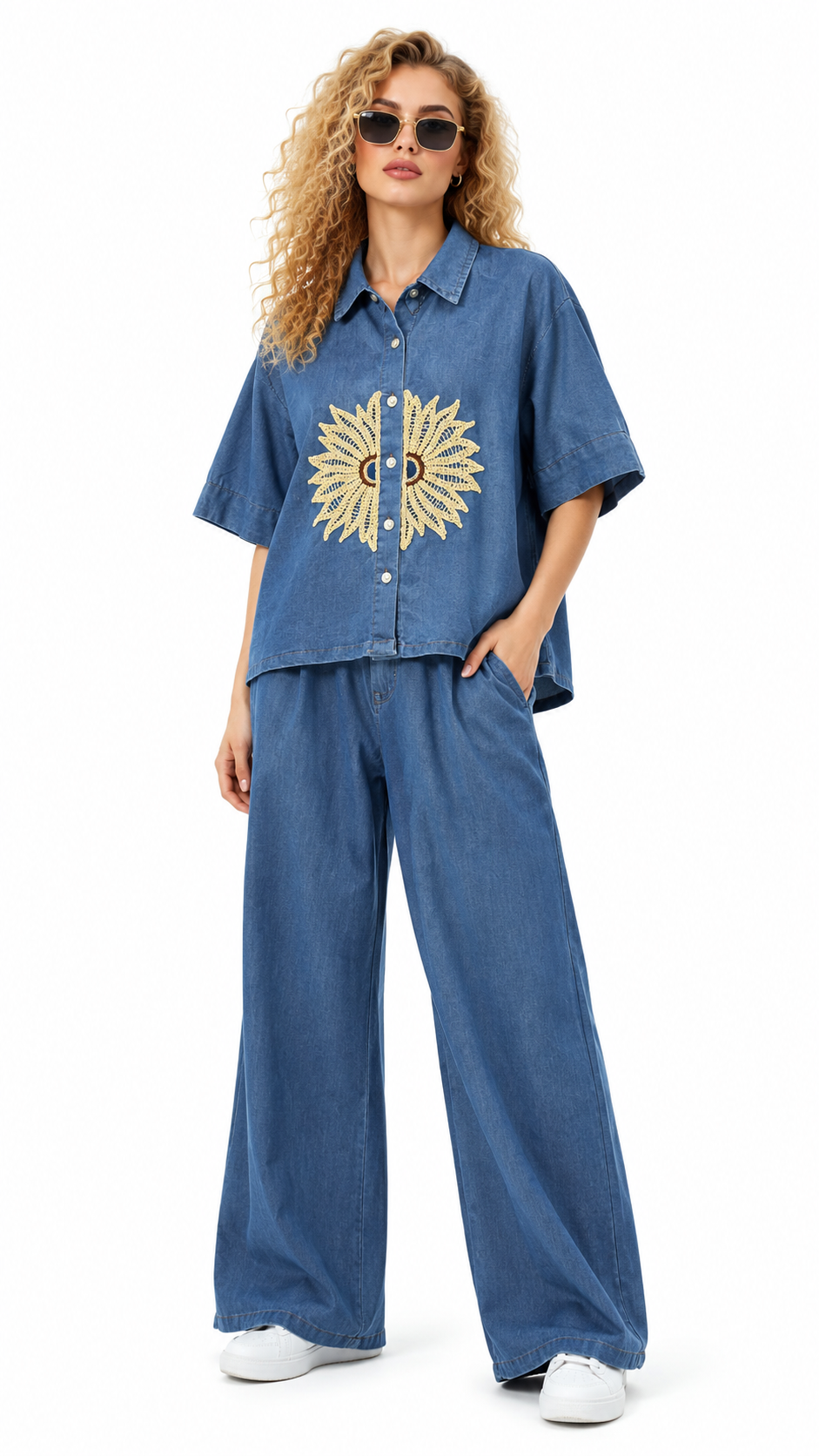 DENIM Crochet Embroidery CORD SET