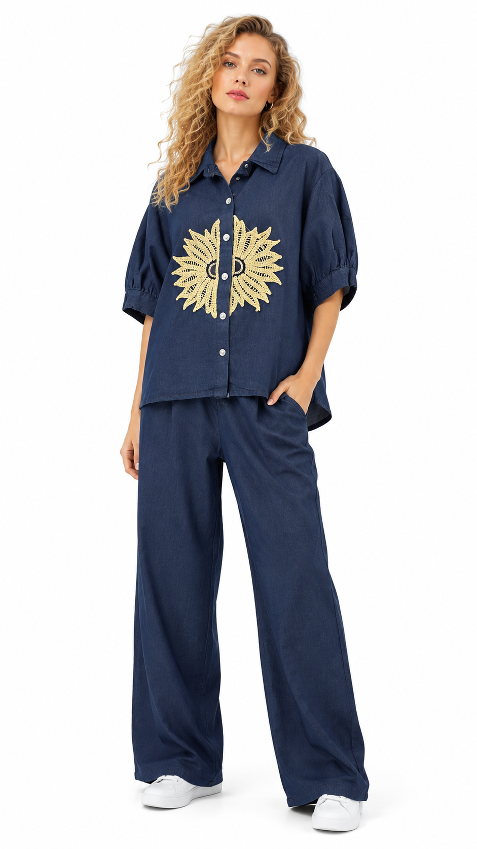 DENIM Crochet Embroidery CORD SET