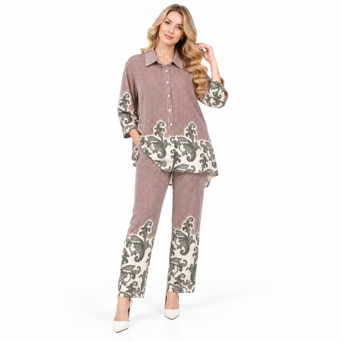 KOREAN PRINTED PLUS SIZE CORD SET