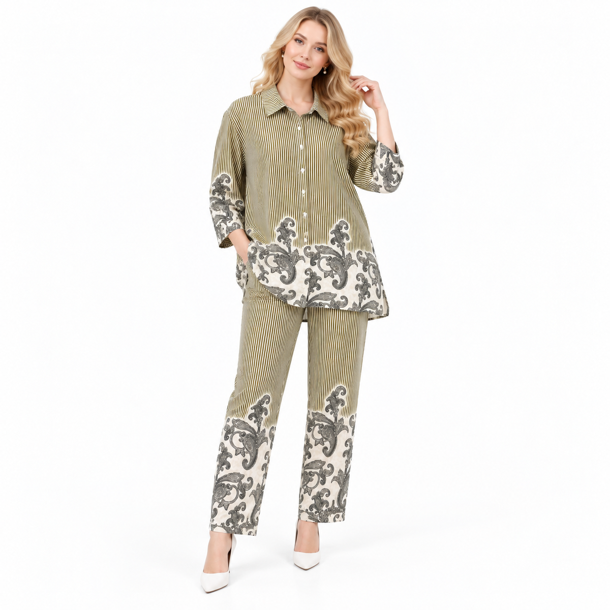 KOREAN PRINTED PLUS SIZE CORD SET