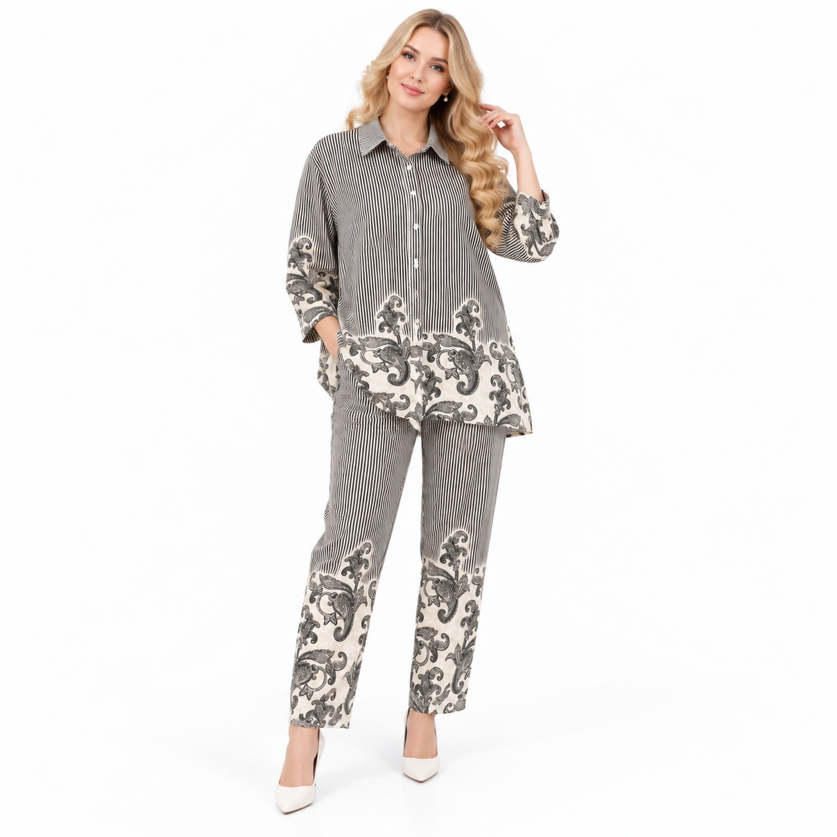 KOREAN PRINTED PLUS SIZE CORD SET