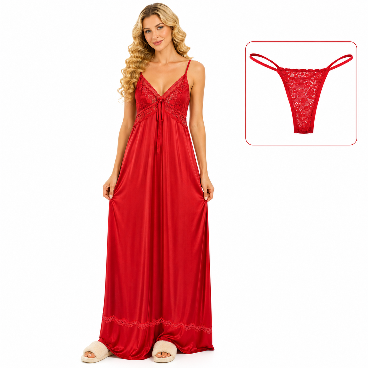 RED NIGHTY WITH NET PANTY
