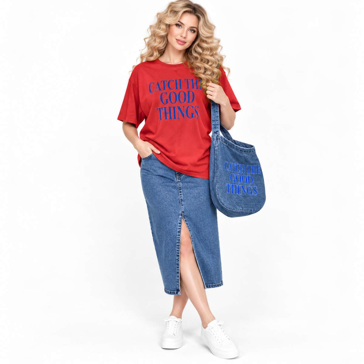T-SHIRT WITH DENIM SKIRT SIDE BEG