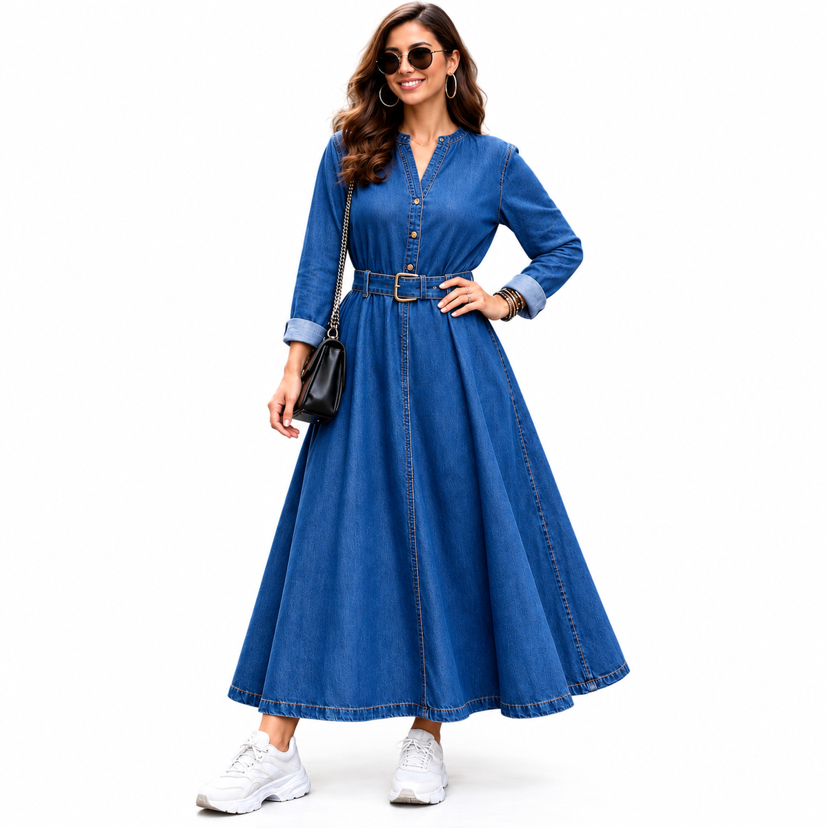 ANKLE LENGTH PLUS SIZE DENIM DRESS