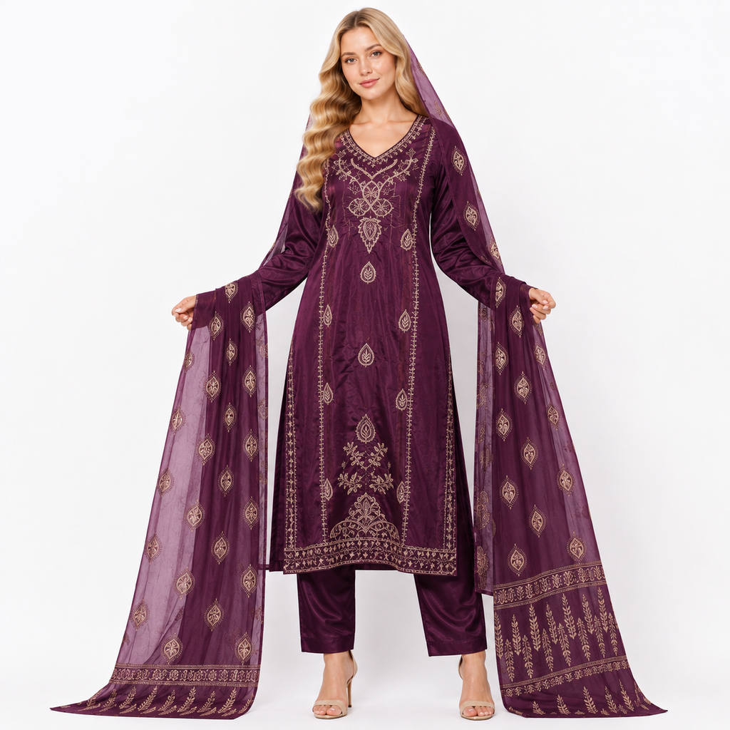 FULL WORK SUIT WITH PRINTED DUPPTA