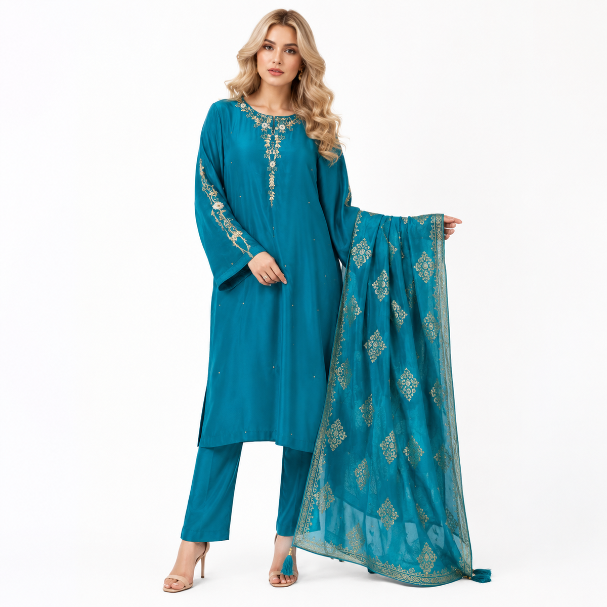 beautiful neck work suit
